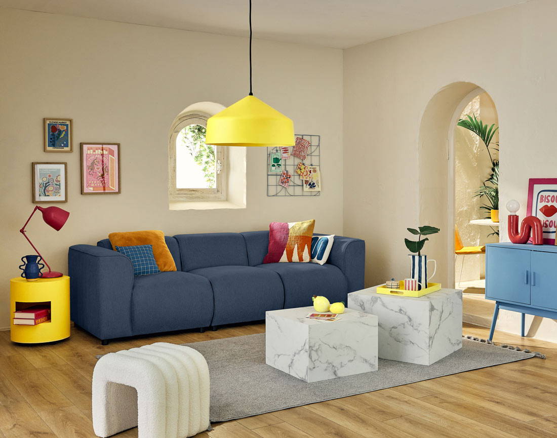 Canapé modulable 3 places en tissu texturé Suaro