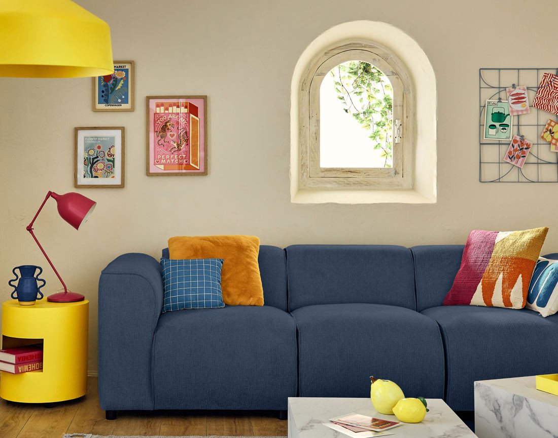 Canapé modulable 3 places en tissu texturé Suaro