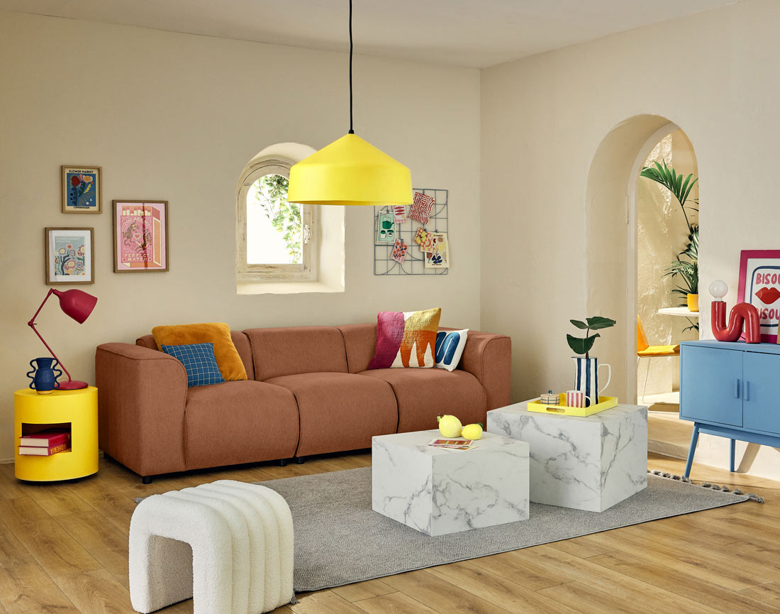 Canapé modulable 3 places en tissu texturé Suaro