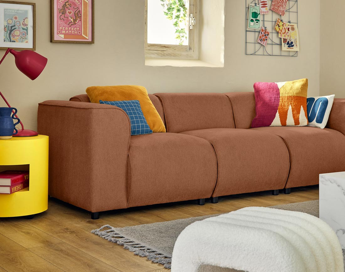 Canapé modulable 3 places en tissu texturé Suaro