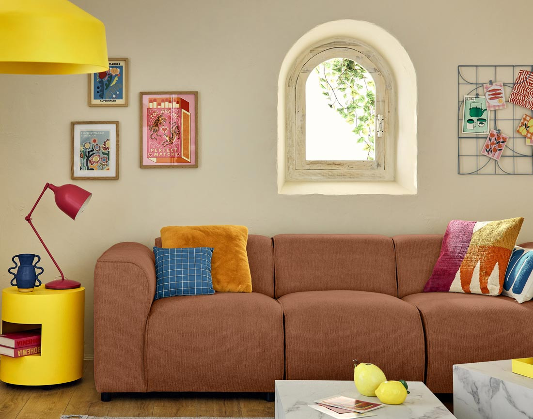 Canapé modulable 3 places en tissu texturé Suaro