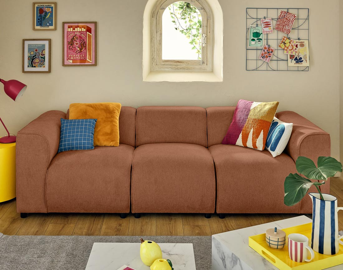 Canapé modulable 3 places en tissu texturé Suaro