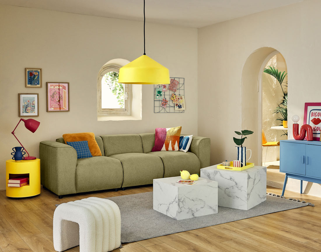 Canapé modulable 3 places en tissu texturé Suaro