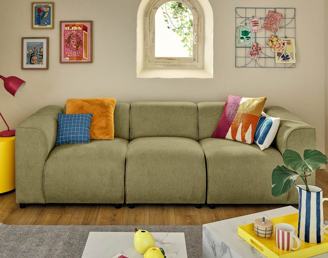 Canapé modulable 3 places en tissu texturé Suaro