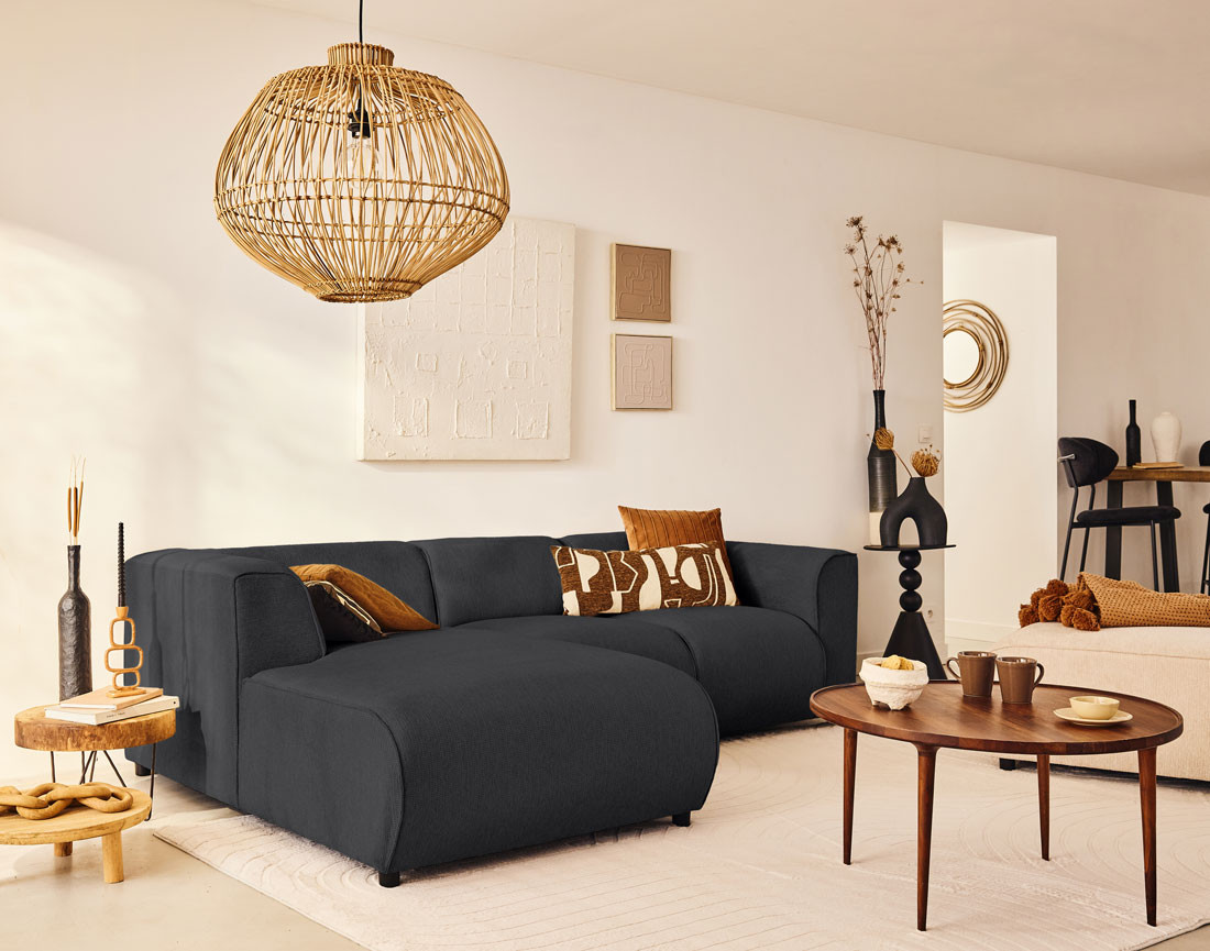 Canapé modulable d'angle gauche 4 places en tissu texturé Suaro Canapé modulable d'angle gauche 4 places en tissu texturé Suaro