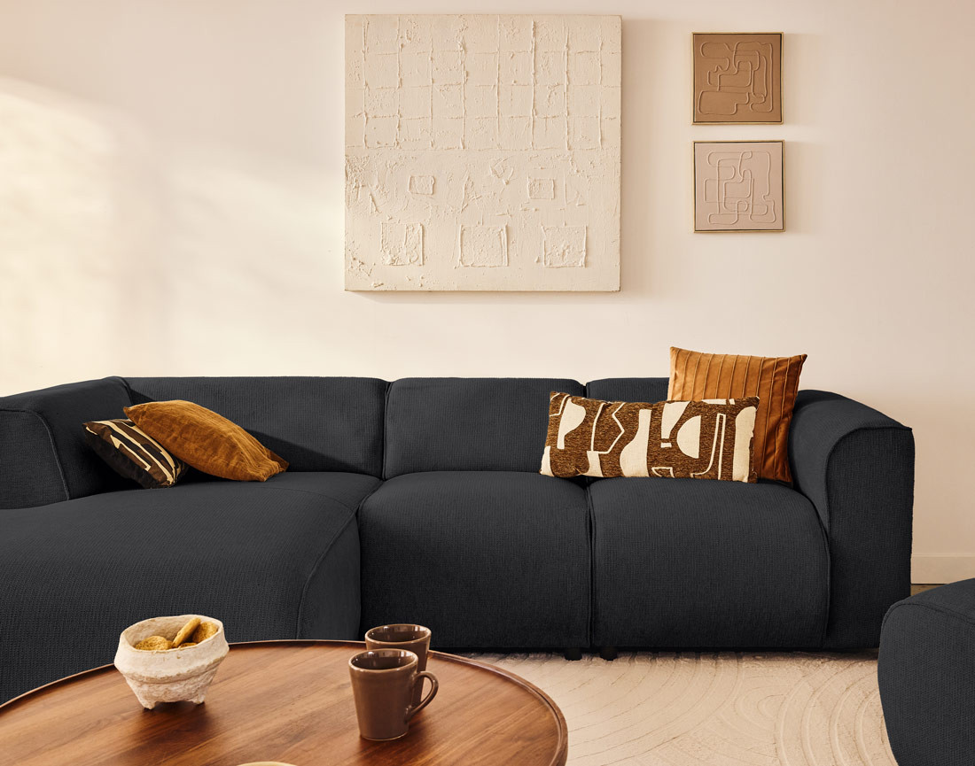 Canapé modulable d'angle gauche 4 places en tissu texturé Suaro Canapé modulable d'angle gauche 4 places en tissu texturé Suaro