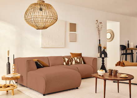 Canapé modulable d'angle gauche 4 places en tissu texturé Suaro