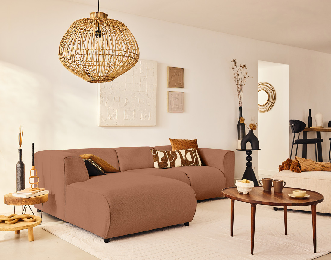 Canapé modulable d'angle gauche 4 places en tissu texturé Suaro