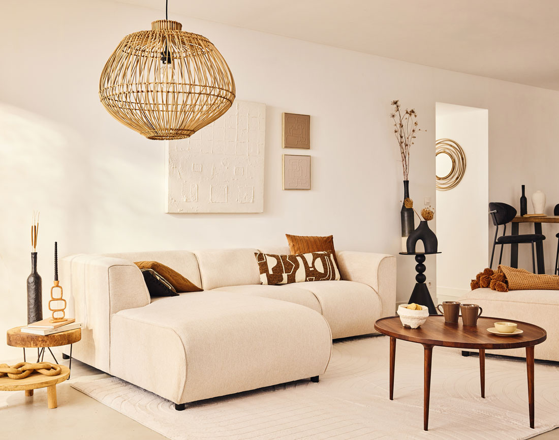 Canapé modulable d'angle gauche 4 places en tissu texturé Suaro Canapé modulable d'angle gauche 4 places en tissu texturé Suaro