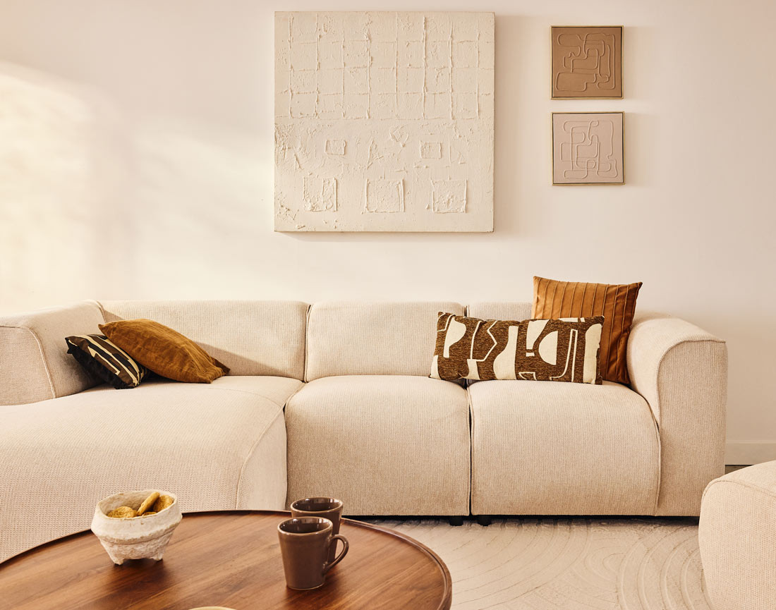 Canapé modulable d'angle gauche 4 places en tissu texturé Suaro Canapé modulable d'angle gauche 4 places en tissu texturé Suaro