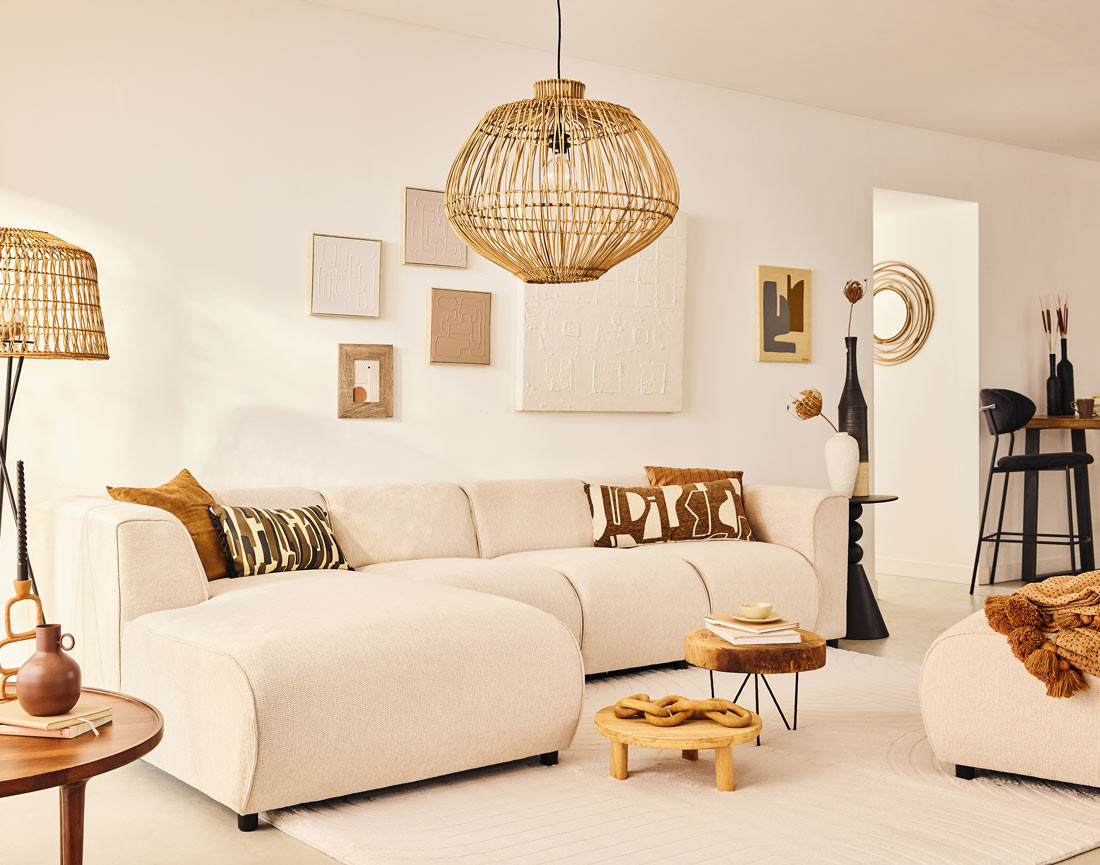 Canapé modulable d'angle gauche 5 places en tissu texturé Suaro Canapé modulable d'angle gauche 5 places en tissu texturé Suaro