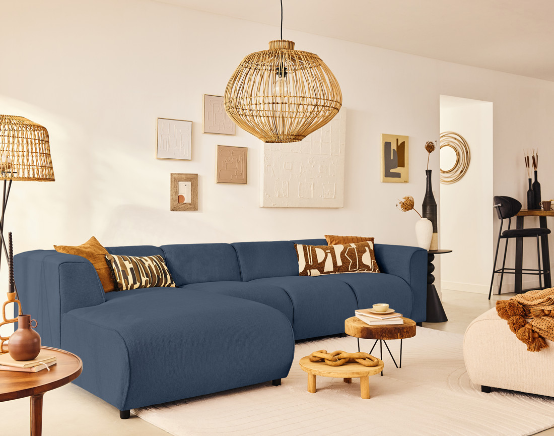 Canapé modulable d'angle gauche 5 places en tissu texturé Suaro