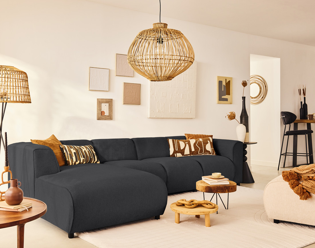 Canapé modulable d'angle gauche 5 places en tissu texturé Suaro Canapé modulable d'angle gauche 5 places en tissu texturé Suaro