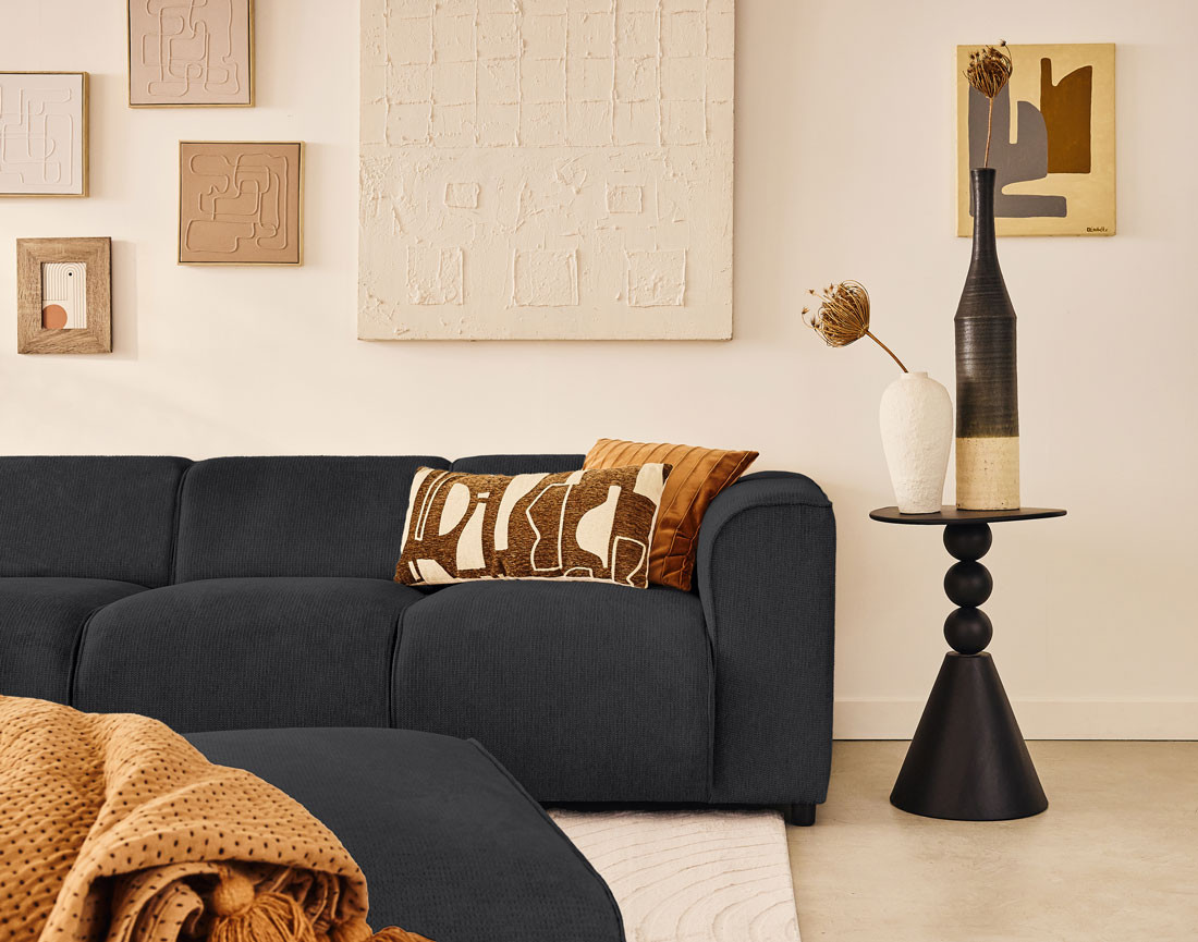 Canapé modulable d'angle gauche 5 places en tissu texturé Suaro Canapé modulable d'angle gauche 5 places en tissu texturé Suaro