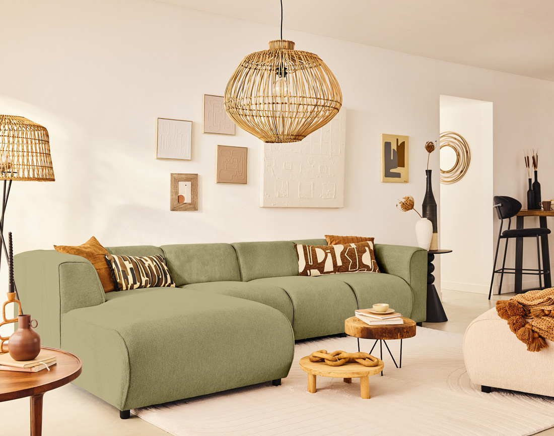 Canapé modulable d'angle gauche 5 places en tissu texturé Suaro