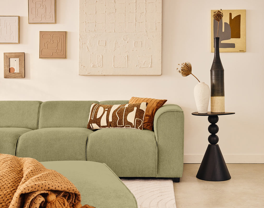 Canapé modulable d'angle gauche 5 places en tissu texturé Suaro