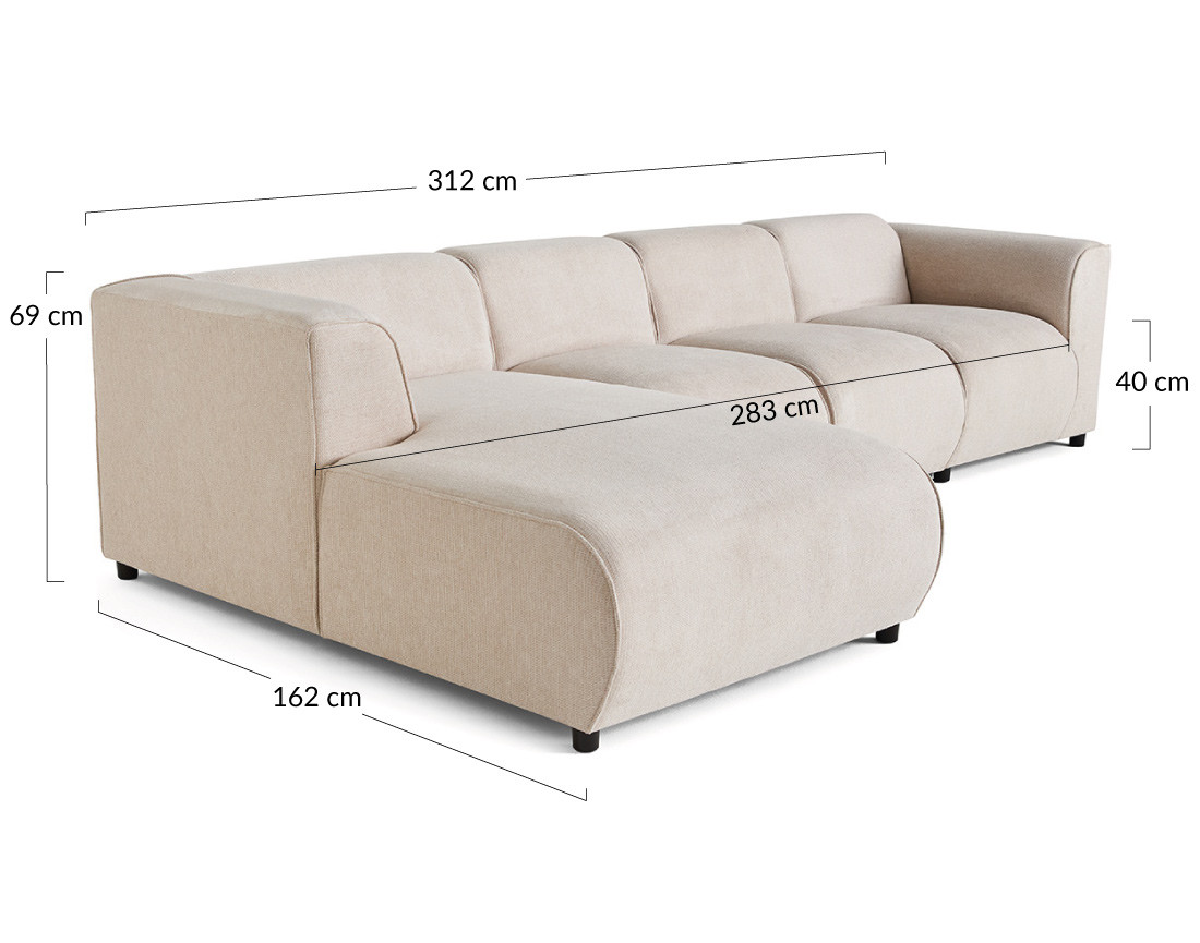 Canapé modulable d'angle gauche 5 places en tissu texturé Suaro
