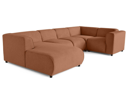 Canapé modulable panoramique d'angle droit 7 places en tissu texturé Suaro