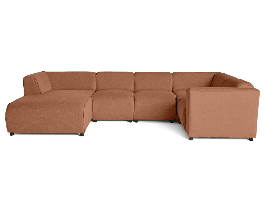 Canapé modulable panoramique d'angle droit 7 places en tissu texturé Suaro