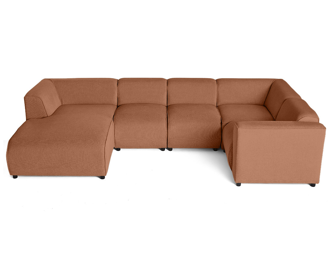 Canapé modulable panoramique d'angle droit 7 places en tissu texturé Suaro