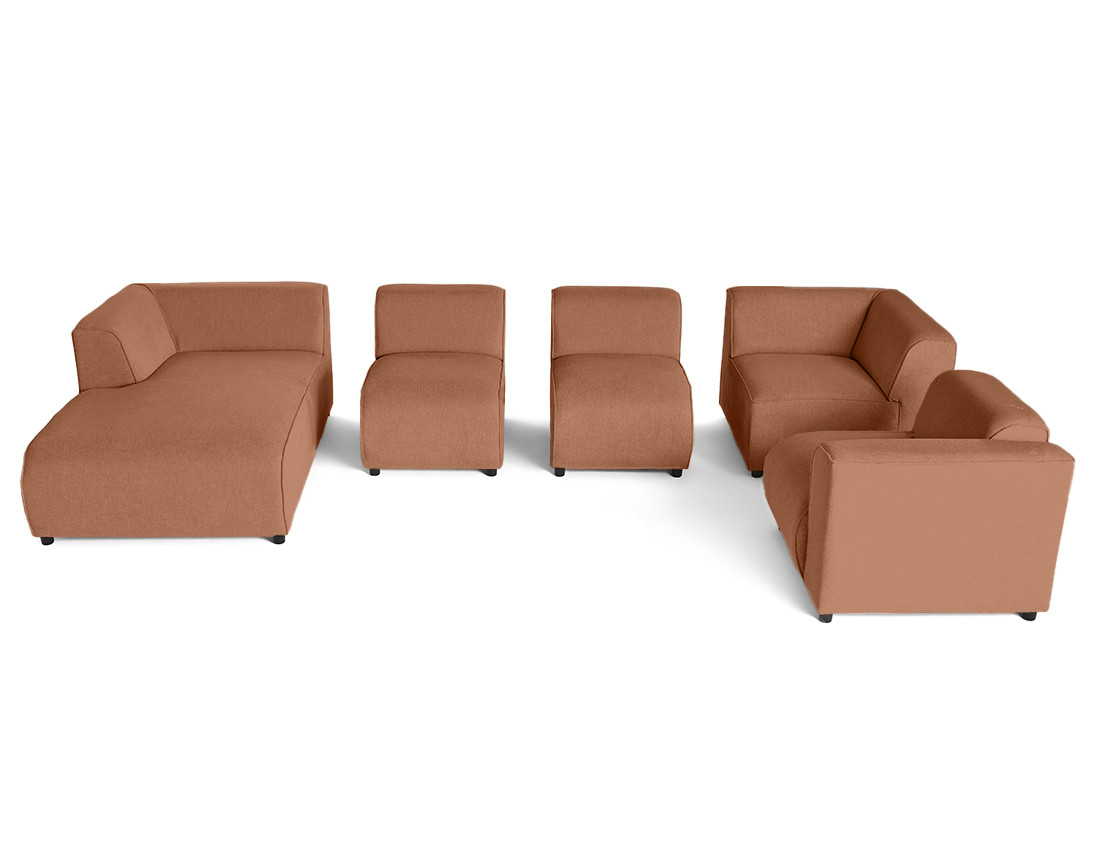 Canapé modulable panoramique d'angle droit 7 places en tissu texturé Suaro