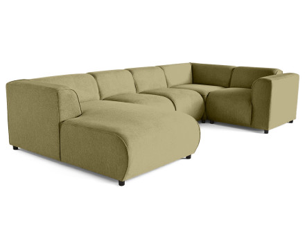 Canapé modulable panoramique d'angle droit 7 places en tissu texturé Suaro