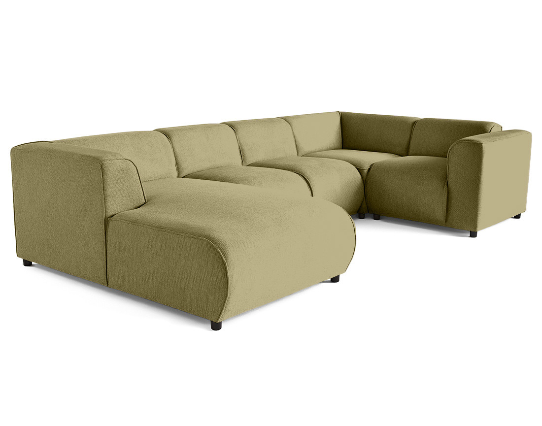 Canapé modulable panoramique d'angle droit 7 places en tissu texturé Suaro