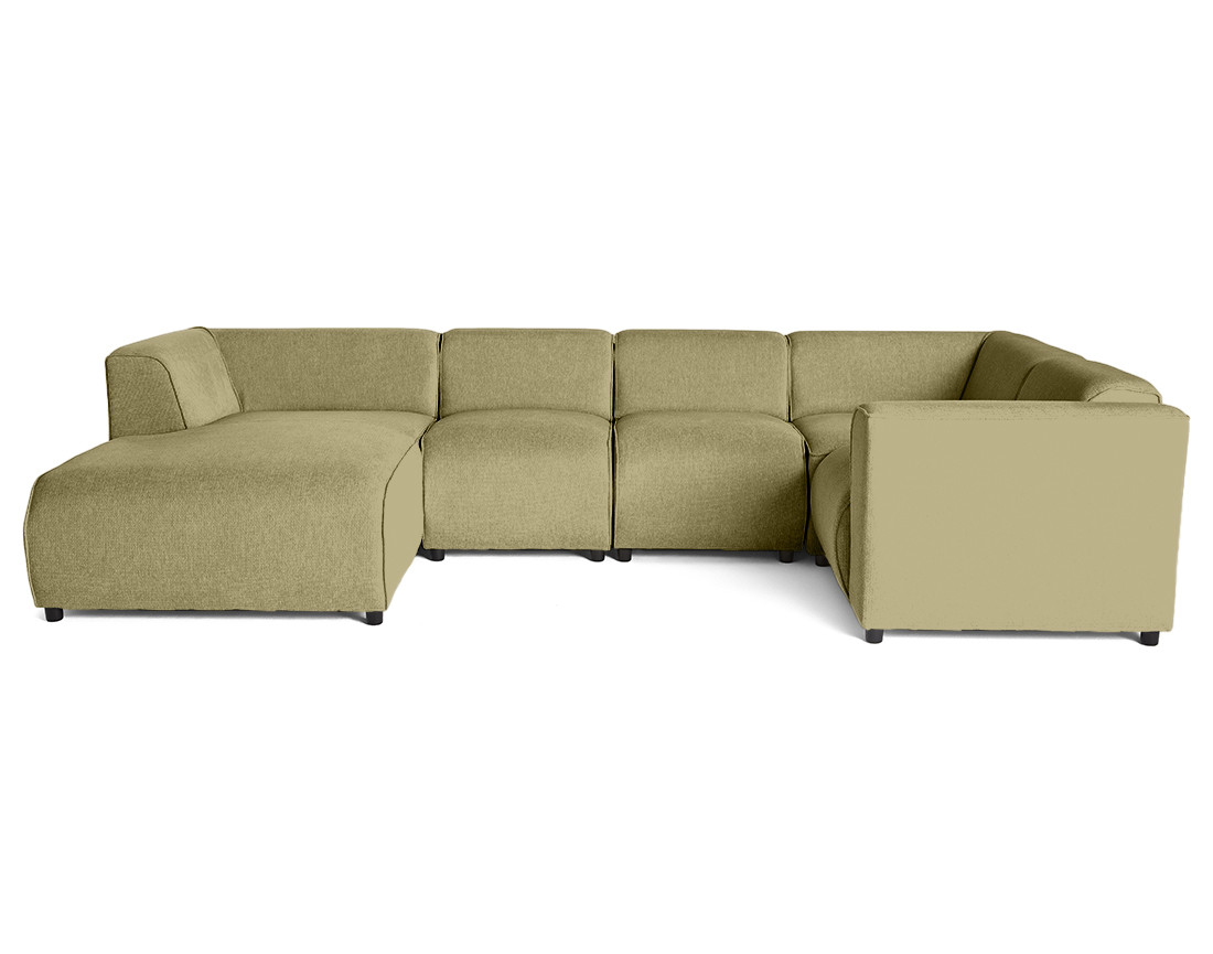 Canapé modulable panoramique d'angle droit 7 places en tissu texturé Suaro