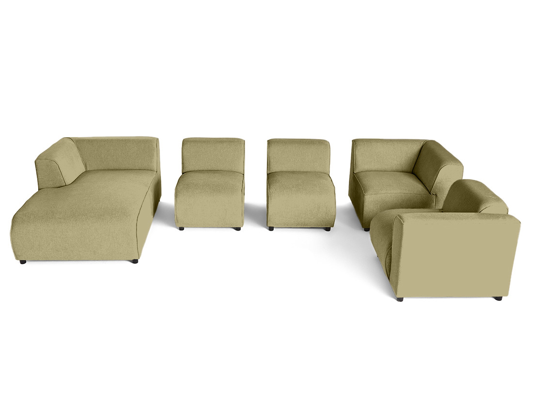 Canapé modulable panoramique d'angle droit 7 places en tissu texturé Suaro