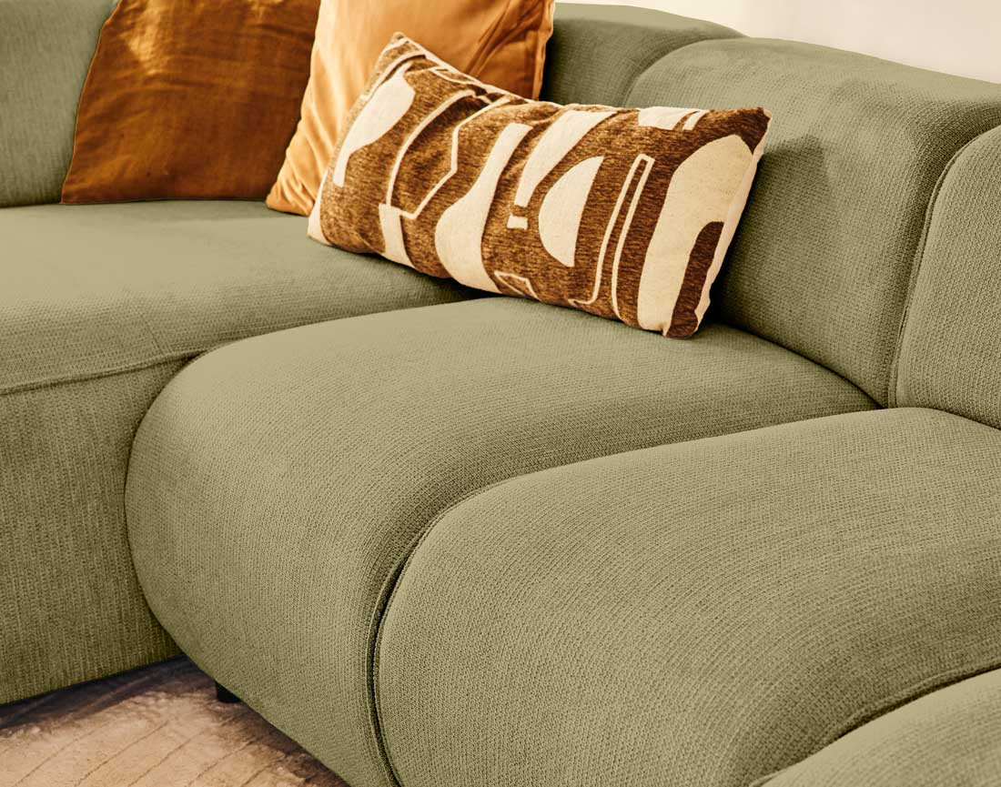 Canapé modulable panoramique d'angle droit 7 places en tissu texturé Suaro