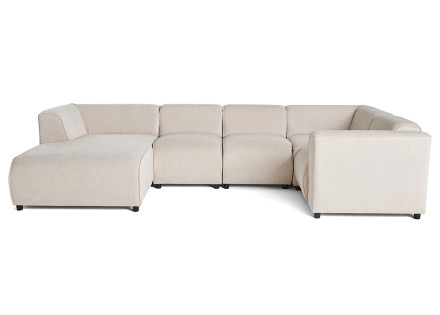 Canapé modulable panoramique d'angle droit 7 places en tissu texturé Suaro