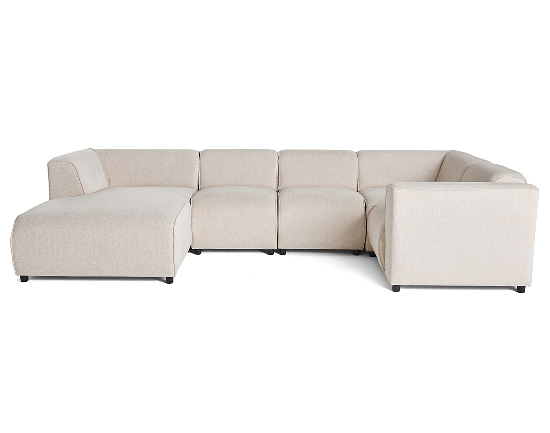 Canapé modulable panoramique d'angle droit 7 places en tissu texturé Suaro