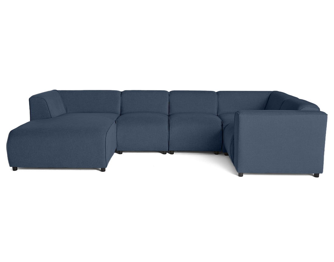 Canapé modulable panoramique d'angle droit 7 places en tissu texturé Suaro