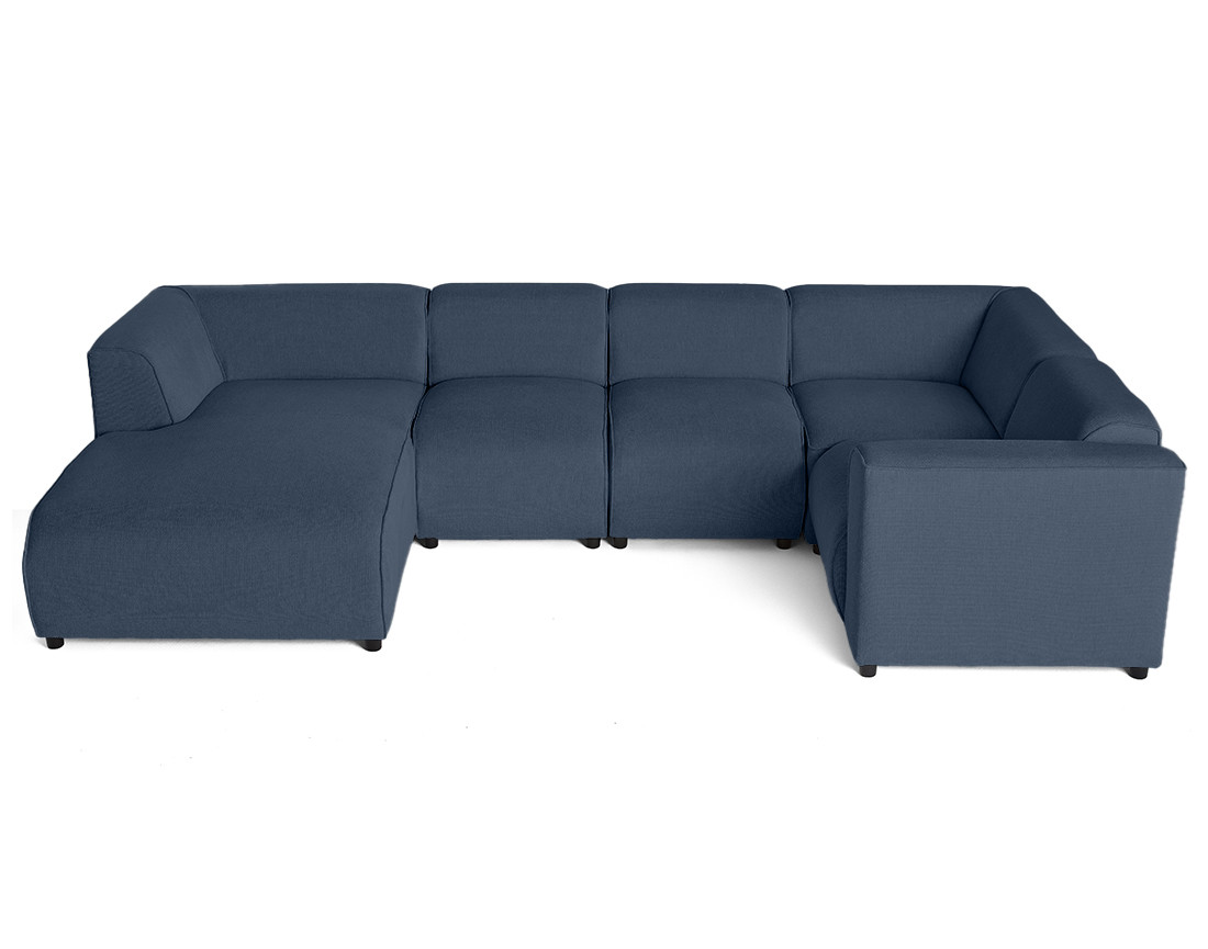 Canapé modulable panoramique d'angle droit 7 places en tissu texturé Suaro