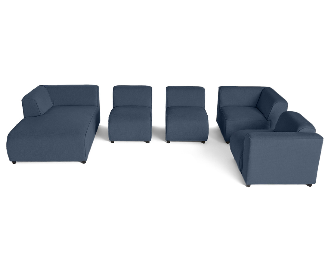 Canapé modulable panoramique d'angle droit 7 places en tissu texturé Suaro