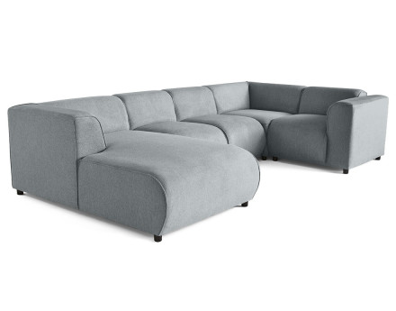 Canapé modulable panoramique d'angle droit 7 places en tissu texturé Suaro