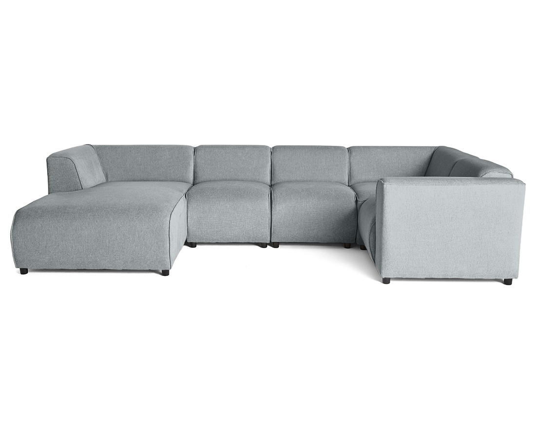 Canapé modulable panoramique d'angle droit 7 places en tissu texturé Suaro Canapé modulable panoramique d'angle droit 7 places en tissu texturé Suaro