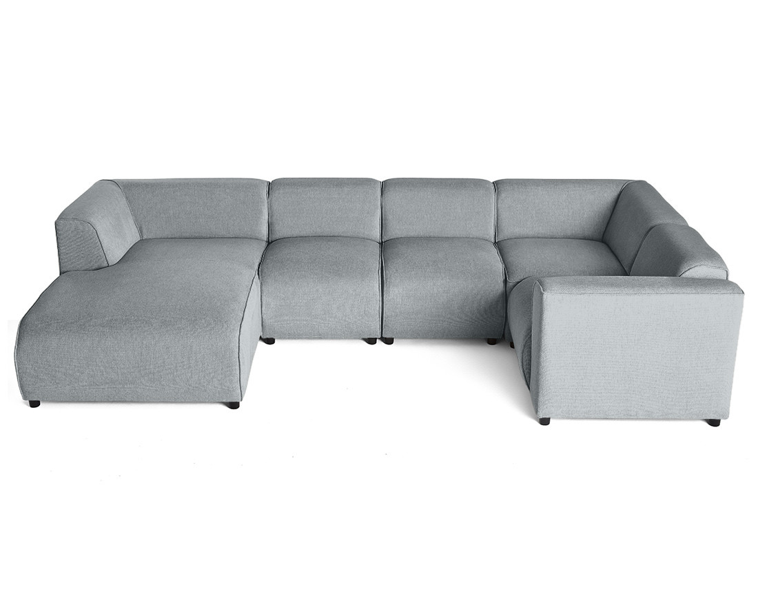 Canapé modulable panoramique d'angle droit 7 places en tissu texturé Suaro Canapé modulable panoramique d'angle droit 7 places en tissu texturé Suaro