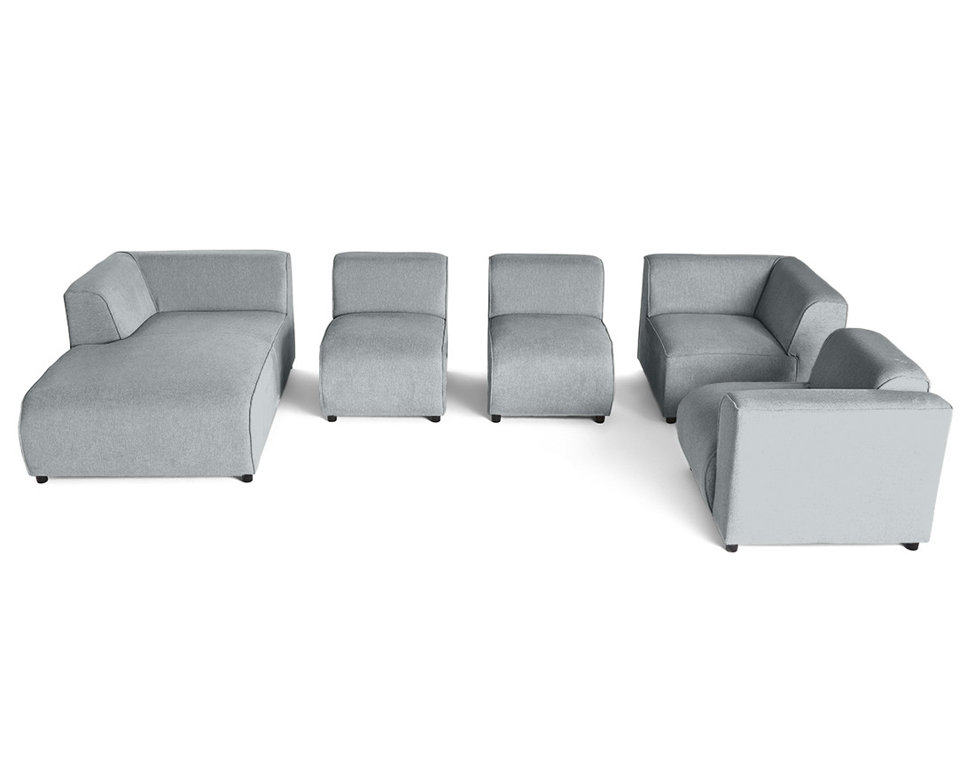 Canapé modulable panoramique d'angle droit 7 places en tissu texturé Suaro Canapé modulable panoramique d'angle droit 7 places en tissu texturé Suaro