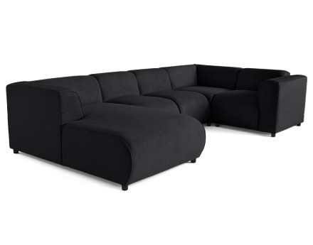 Canapé modulable panoramique d'angle droit 7 places en tissu texturé Suaro