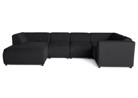 Canapé modulable panoramique d'angle droit 7 places en tissu texturé Suaro