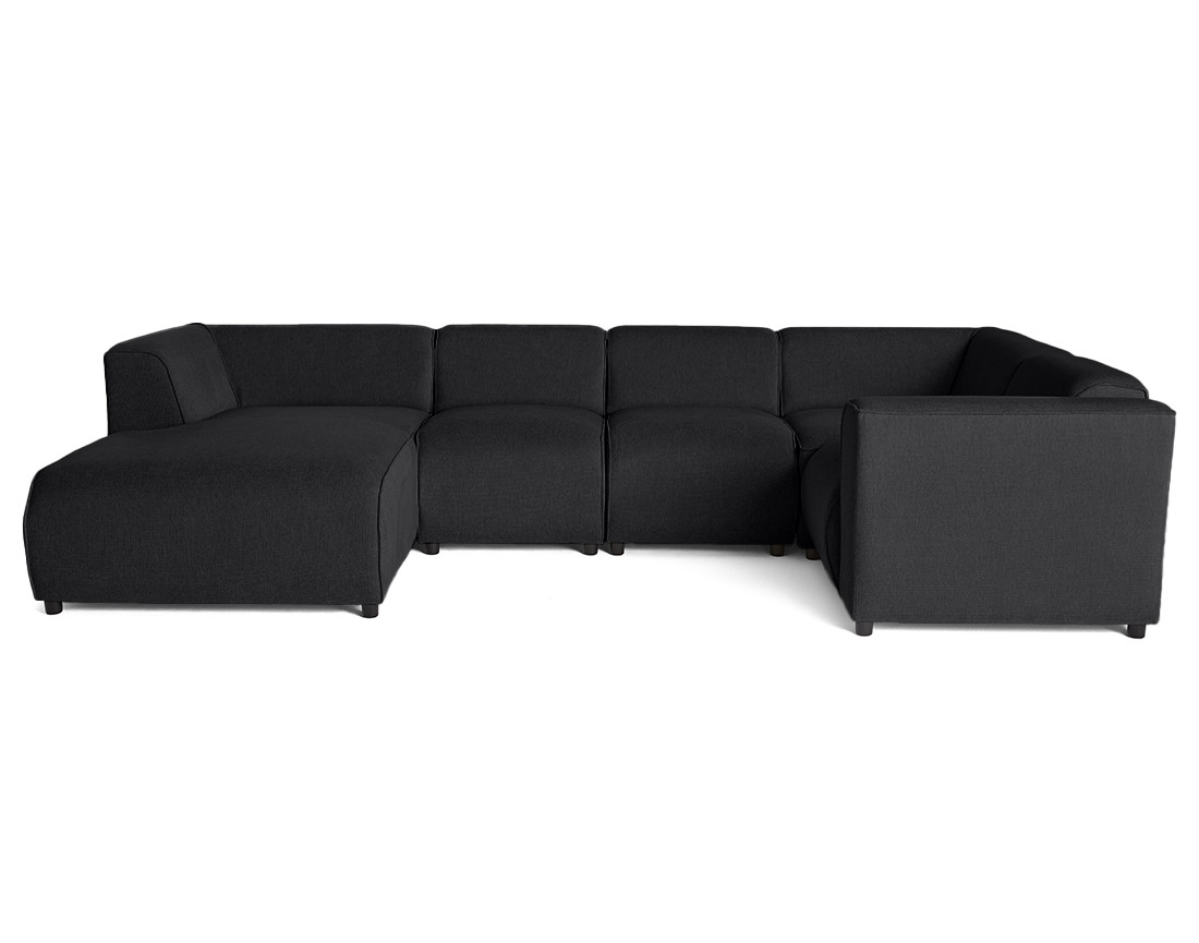 Canapé modulable panoramique d'angle droit 7 places en tissu texturé Suaro Canapé modulable panoramique d'angle droit 7 places en tissu texturé Suaro