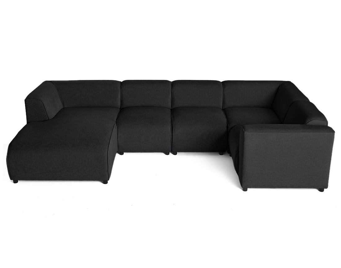 Canapé modulable panoramique d'angle droit 7 places en tissu texturé Suaro Canapé modulable panoramique d'angle droit 7 places en tissu texturé Suaro