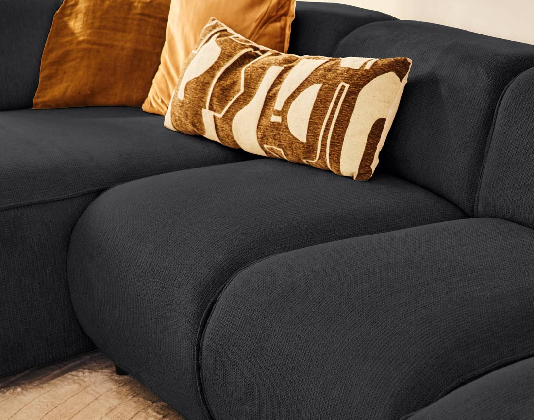 Canapé modulable panoramique d'angle droit 7 places en tissu texturé Suaro Canapé modulable panoramique d'angle droit 7 places en tissu texturé Suaro