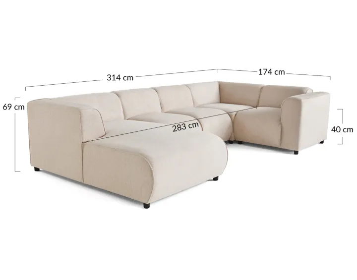 Canapé modulable panoramique d'angle droit 7 places en tissu texturé Suaro