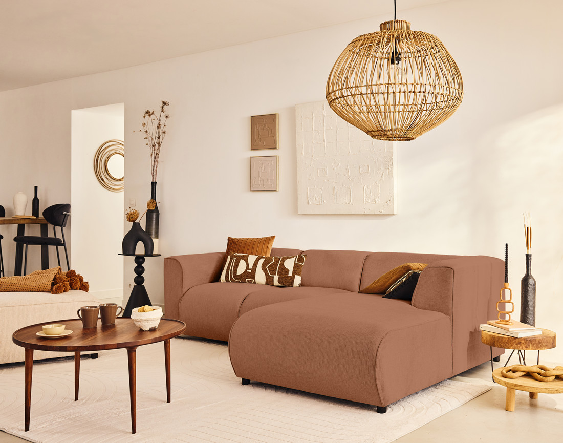 Module d'assise méridienne droit en tissu texturé Suaro