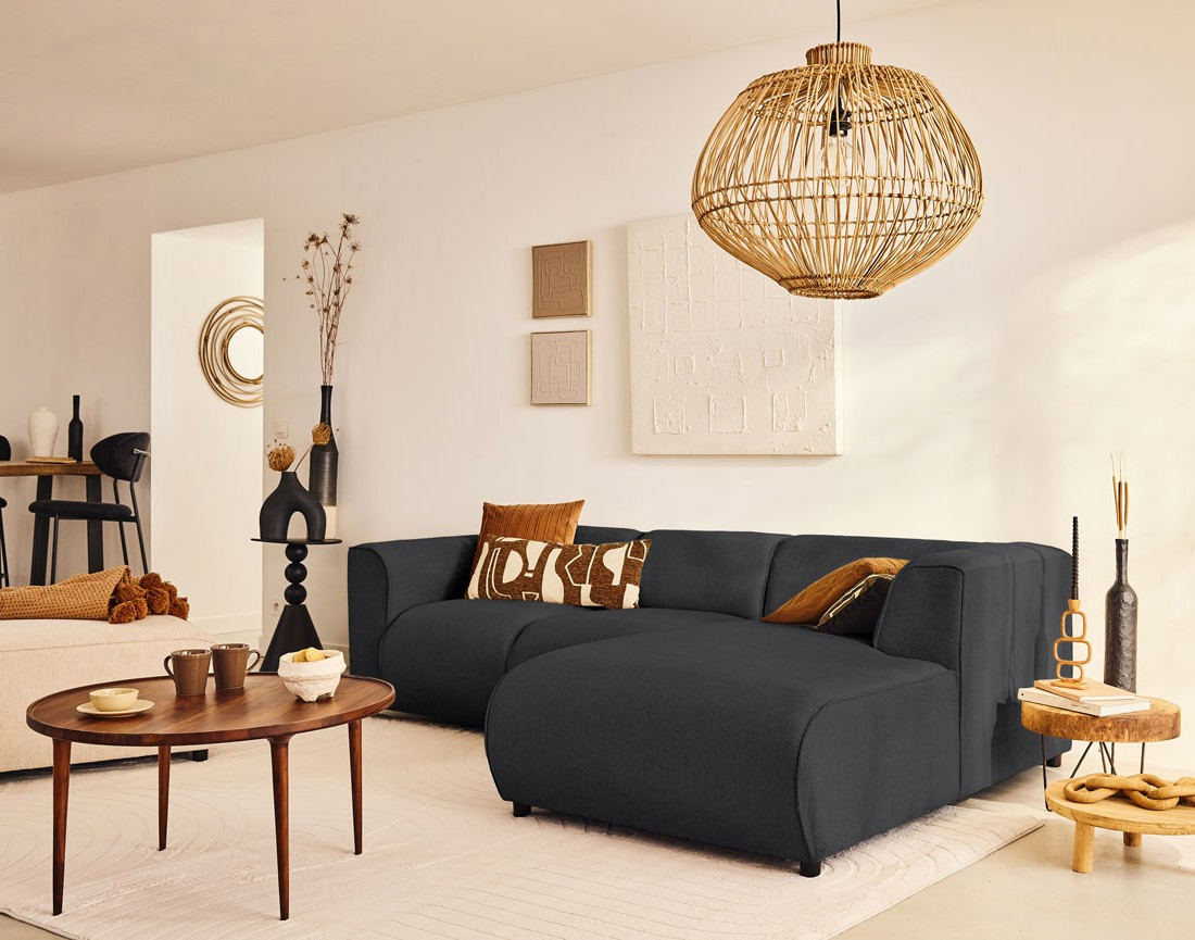 Canapé modulable d'angle droit 4 places en tissu texturé Suaro Canapé modulable d'angle droit 4 places en tissu texturé Suaro