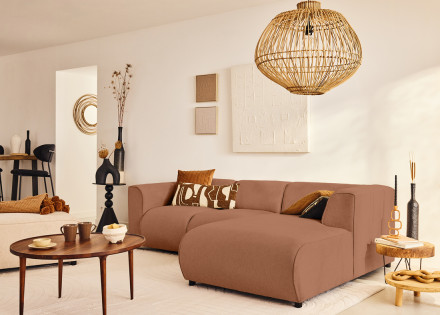 Canapé modulable d'angle droit 4 places en tissu texturé Suaro