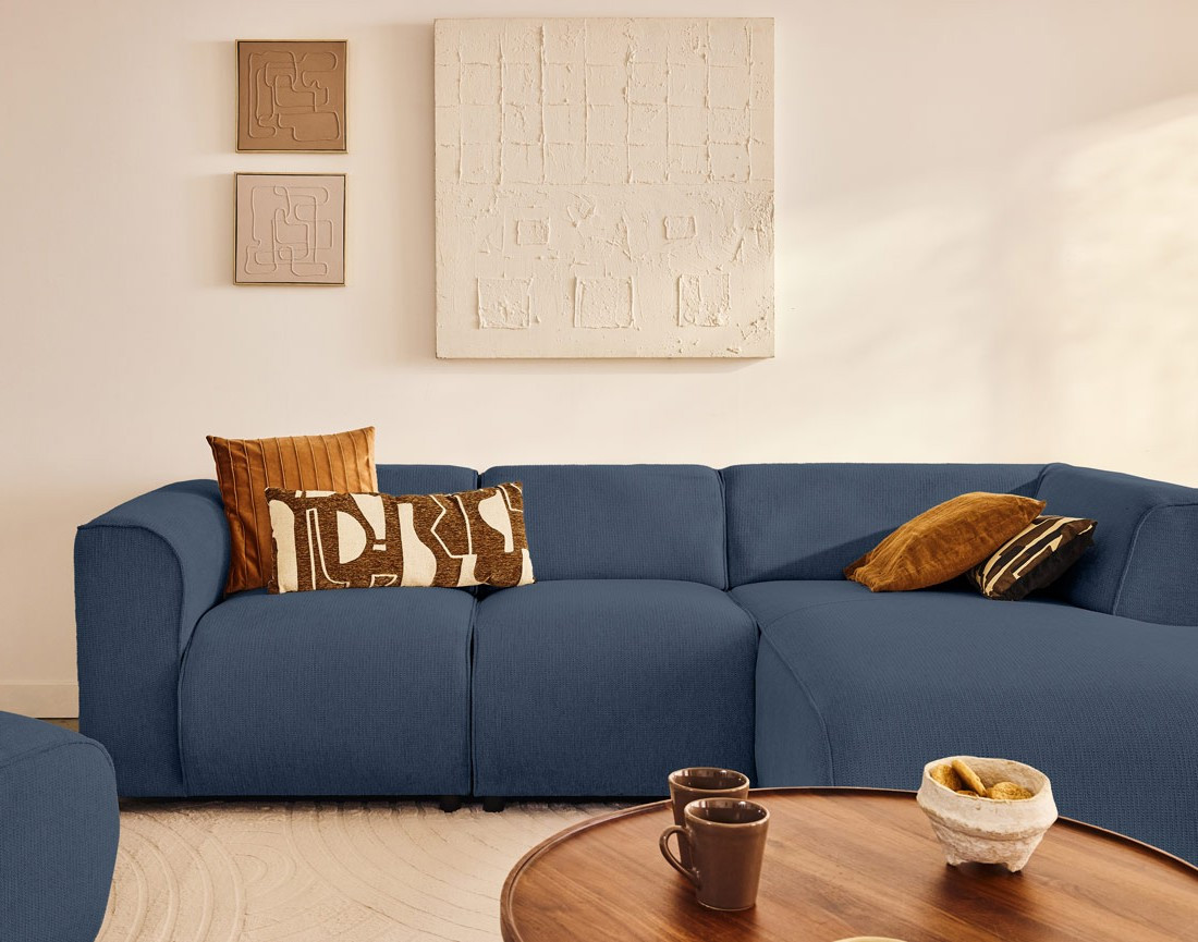 Canapé modulable d'angle droit 4 places en tissu texturé Suaro