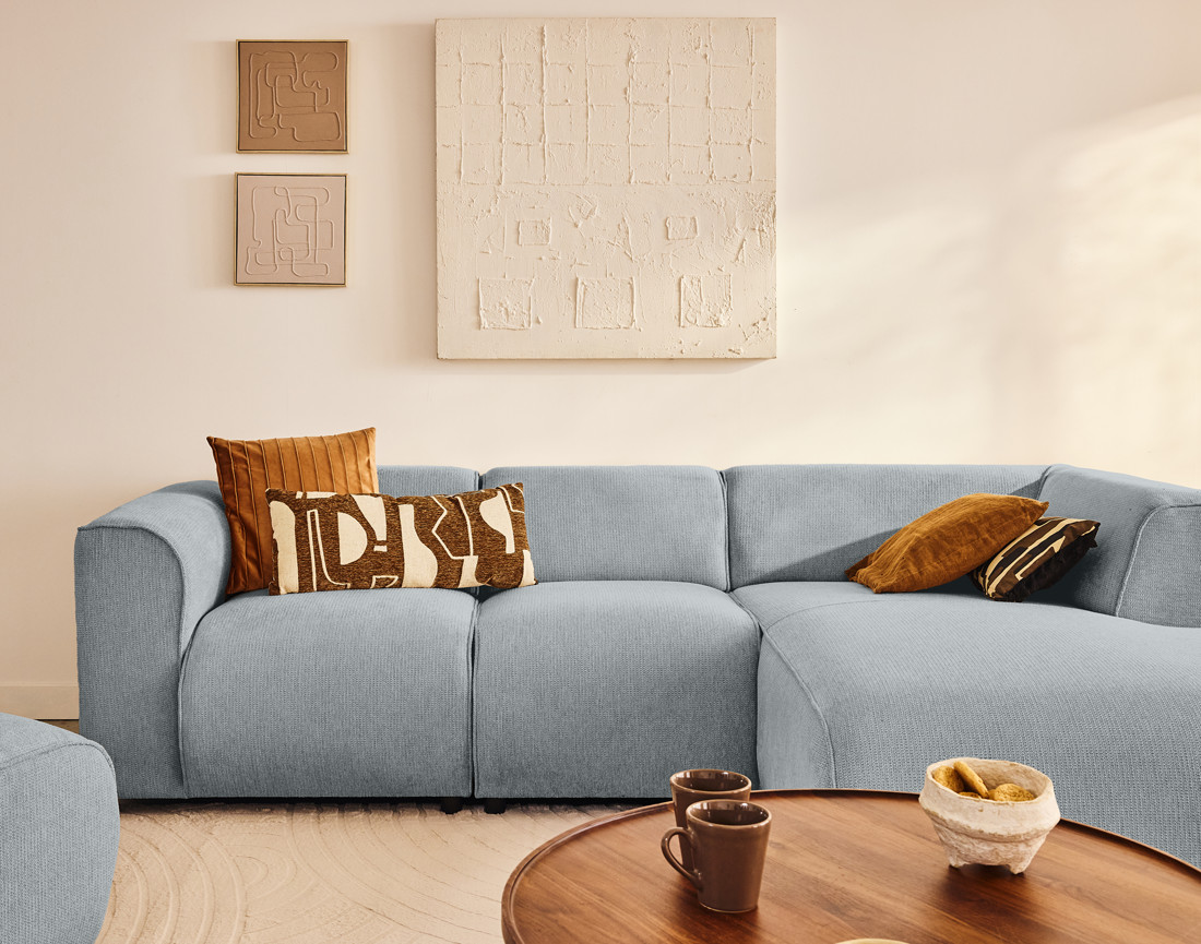 Canapé modulable d'angle droit 4 places en tissu texturé Suaro Canapé modulable d'angle droit 4 places en tissu texturé Suaro